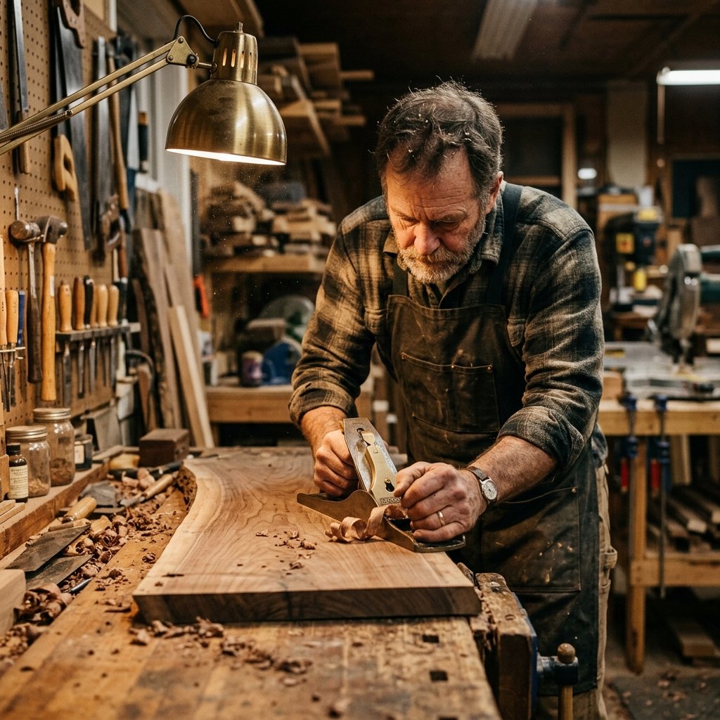 Artisan menuisier au travail dans son atelier